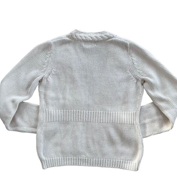 Eddie Bauer Cable Knit Soft  Ivory Long Sleeve One Hook Cardigan Sweater - Picture 2 of 10